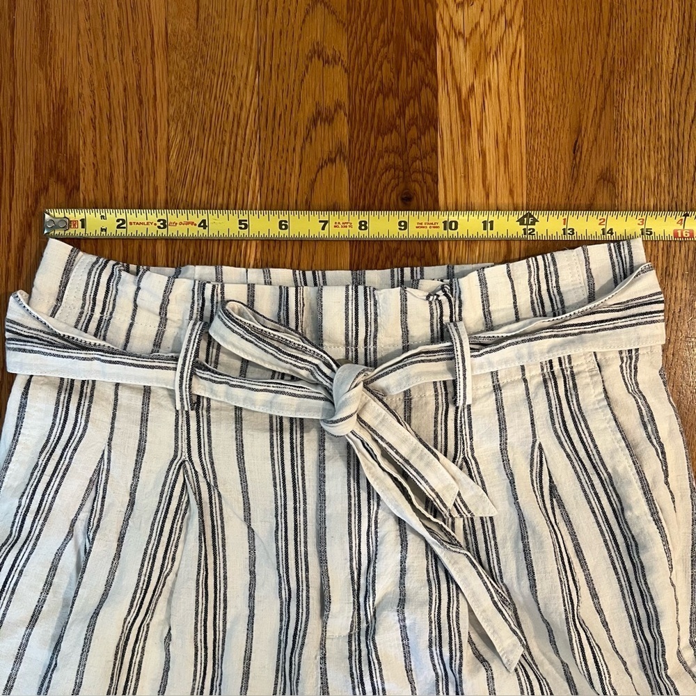 MADEWELL Linen Paperbag Pants White Cotton Dark Baltic Stripe AN839 Size 6 - Picture 10 of 16
